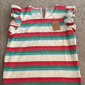 Boden Pink and Green Ruffle Sleeve Tee Small NWT